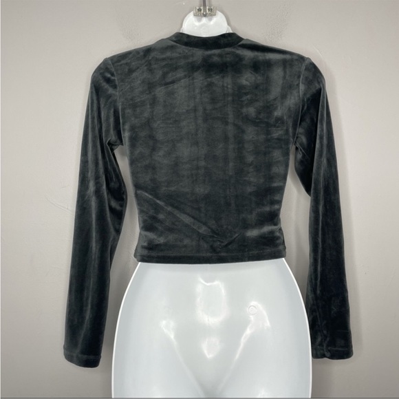 Grey Silver Velvet Long Sleeved Mock Neck Crop Top Spacecore Celestial - Picture 4 of 5